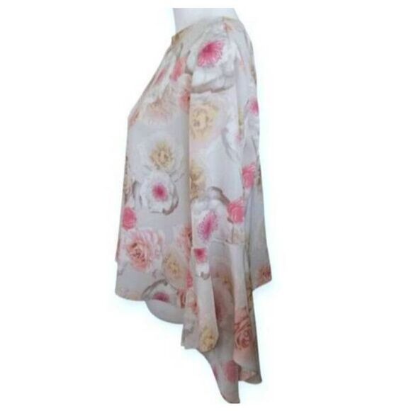 CATHERINE MALANDRINO PINK FLORAL BELL SLEEVE BLOUSE SZ.M EUC. - Picture 3 of 6